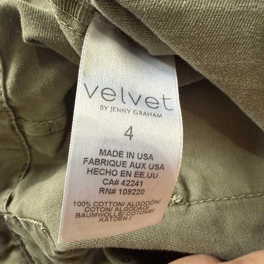 Velvet by Jenny Graham Olive Green Wide Leg Utility Pants Cotton Size 4 Gorpcore